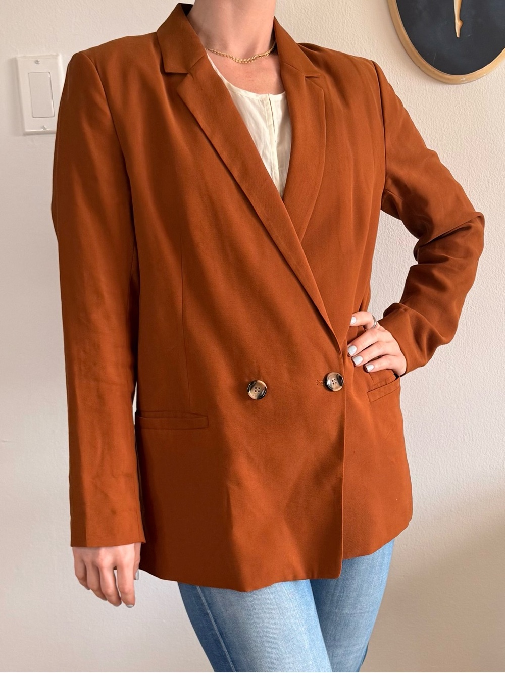 H&M Double-Breasted Rust Blazer Jacket - Women